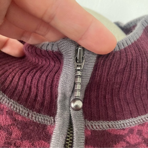 Cabela’s size Small Merino Acrylic Purple Fair Isle Full Zip Up Cardigan - Picture 2 of 11